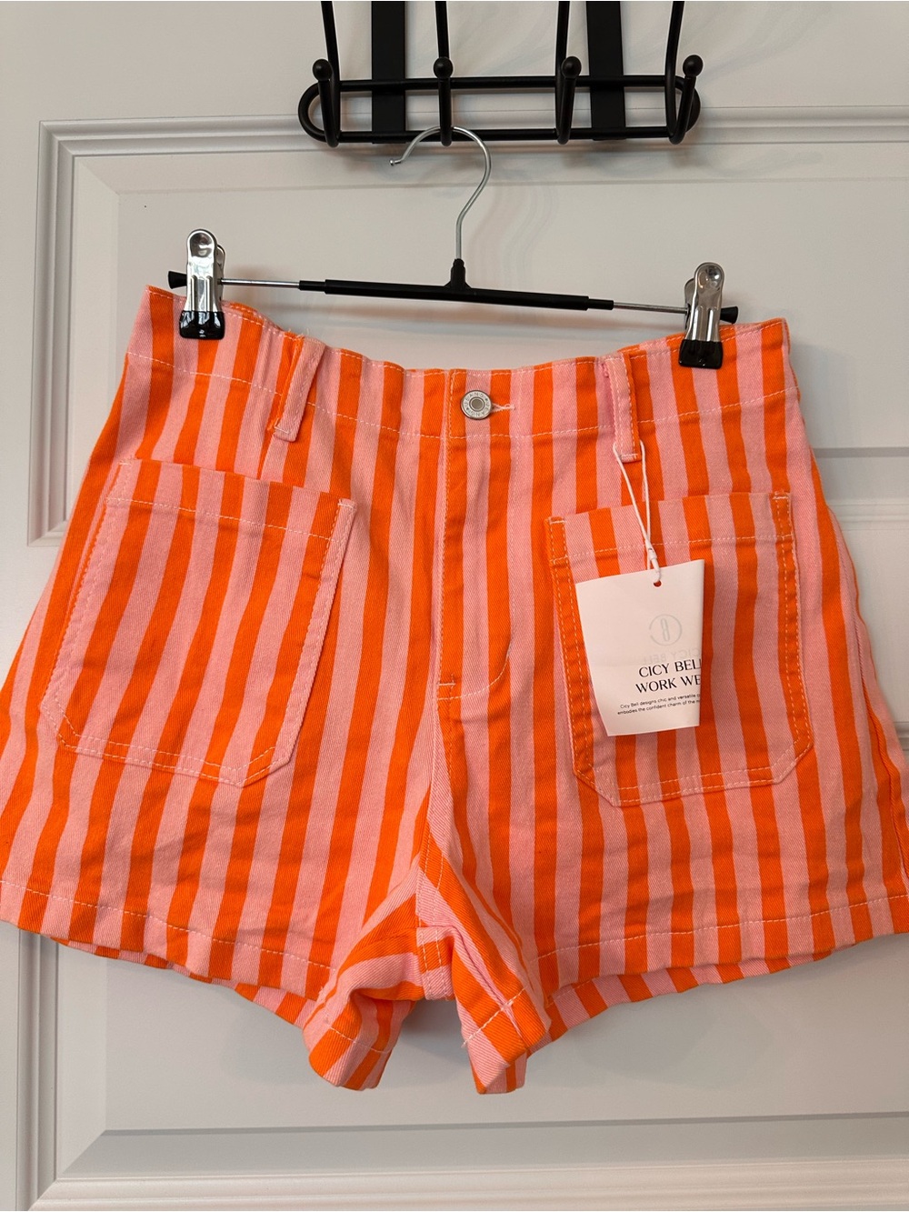 Cicy Bella Orange & Pink Striped High-Waist Women's Shorts
